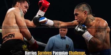 Barrios Survives Pacquiao Challenge, Retains Title With a Majority Draw 3 two boxing players fighting each other