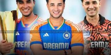 three same cricket player smiling image collage