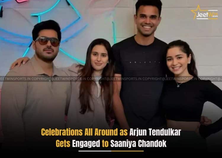 Celebrations All Around as Arjun Tendulkar Gets Engaged to Saaniya Chandok 1 Arjun Tendulkar and Saaniya Chandok celebrating their engagement with a few close people