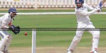 Two cricketers playing cricket on the field