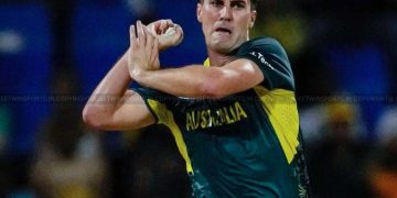 Cricketer about to throw the ball while fielding during a match